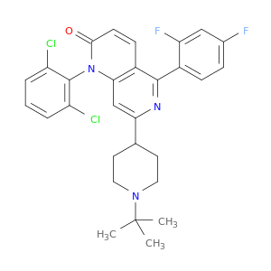 1,6-NAPHTHYRIDIN-2(1H)-ONE, 1-(2,6-DICHLOROPHENYL)-5-(2,4-DIFLUOROPHENYL)-7-[1-(1,1-DIMETHYLETHYL)-4-PIPERIDINYL]-