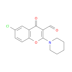 4H-1-Benzopyran-3-carboxaldehyde, 6-chloro-4-oxo-2-(1-piperidinyl)-