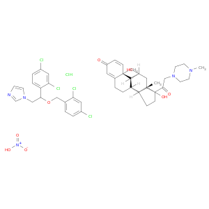 1-[2-(2,4-dichlorophenyl)-2-[(2,4-dichlorophenyl)methoxy]ethyl]imidazole; (8S,9S,10S,11S,13S,14S,17R)-11,17-dihydroxy-10,13-dimethyl-17-[2-(4-methylpiperazin-1-yl)acetyl]-7,8,9,11,12,14,15,16-octahydro-6H-cyclopenta[a]phenanthren-3-one; nitric acid; hydro