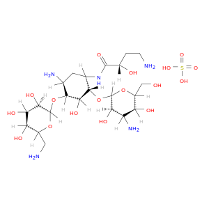 O-3-氨基-3-脱氧-α-D-吡喃葡萄糖基-(1→6)-O-[6-氨基-6-脱氧-α-D-吡喃葡萄糖基-(1→4)]-N1-[(2S)-4-氨基-2-羟基-1-氧丁基]-2-脱氧-D-链胺硫酸盐(5:9)