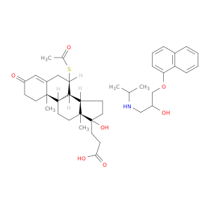 3-[(7R,8R,9S,10R,13S,14S)-7-acetylsulfanyl-17-hydroxy-10,13-dimethyl-3-oxo-2,6,7,8,9,11,12,14,15,16-decahydro-1H-cyclopenta[a]phenanthren-17-yl]propanoic acid; 1-naphthalen-1-yloxy-3-(propan-2-ylamino)propan-2-ol
