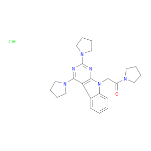 ETHANONE, 2-(2,4-DI-1-PYRROLIDINYL-9H-PYRIMIDO[4,5-B]INDOL-9-YL)-1-(1-PYRROLIDINYL)-, HYDROCHLORIDE (1:1)