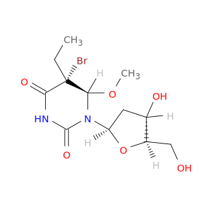 Uridine,5-bromo-2'-deoxy-5-ethyl-5,6-dihydro-6-methoxy-, (5R,6R)- (9CI)