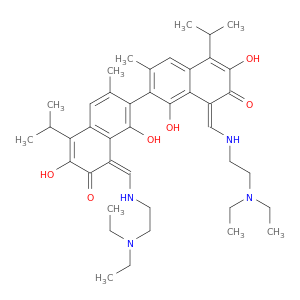 (1Z)-1-[(2-diethylaminoethylamino)methylidene]-7-[(8Z)-8-[(2-diethylaminoethylamino)methylidene]-1,6-dihydroxy-3-methyl-7-oxo-5-propan-2-yl-naphthalen-2-yl]-3,8-dihydroxy-6-methyl-4-propan-2-yl-naphthalen-2-one