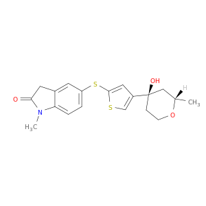 2H-Indol-2-one,1,3-dihydro-1-methyl-5-[[4-[(2S,4R)-tetrahydro-4-hydroxy-2-methyl-2H-pyran-4-yl]-2-thienyl]thio]-