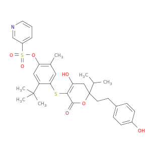 3-Pyridinesulfonicacid,4-[[5,6-dihydro-4-hydroxy-6-[2-(4-hydroxyphenyl)ethyl]-6-(1-methylethyl)-2-oxo-2H-pyran-3-yl]thio]-5-(1,1-dimethylethyl)-2-methylphenylester