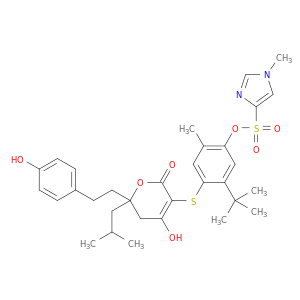 1H-Imidazole-4-sulfonicacid, 1-methyl-,4-[[5,6-dihydro-4-hydroxy-6-[2-(4-hydroxyphenyl)ethyl]-6-(2-methylpropyl)-2-oxo-2H-pyran-3-yl]thio]-5-(1,1-dimethylethyl)-2-methylphenylester