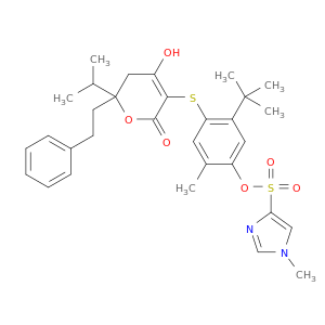 1H-Imidazole-4-sulfonicacid, 1-methyl-,4-[[5,6-dihydro-4-hydroxy-6-(1-methylethyl)-2-oxo-6-(2-phenylethyl)-2H-pyran-3-yl]thio]-5-(1,1-dimethylethyl)-2-methylphenylester