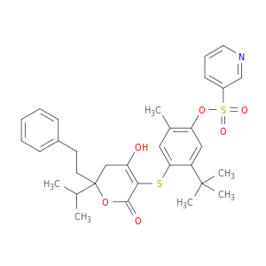 3-Pyridinesulfonicacid,4-[[5,6-dihydro-4-hydroxy-6-(1-methylethyl)-2-oxo-6-(2-phenylethyl)-2H-pyran-3-yl]thio]-5-(1,1-dimethylethyl)-2-methylphenylester