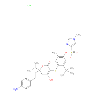 1-methyl-1H-imidazole-4-sulfonicacid, 4-[[6-[2-(4-aminophenyl)ethyl]-5,6-dihydro-4-hydroxy-6-(1-methylethyl)-2-oxo-2H-pyran-3-yl]thio]-5-(1,1-dimethylethyl)-2-methylphenylester hydrochloride