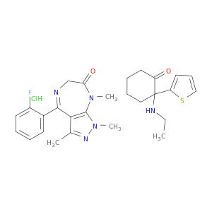 2-(ethylamino)-2-(thiophen-2-yl)cyclohexanone- 4-(2-fluorophenyl)-1,3,8-trimethyl-6,8-dihydropyrazolo[3,4-e][1,4]diazepin-7(1h)-one hydrochloride(1:1:1)