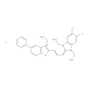 Benzoxazolium,2-[3-(5,6-二氯-1,3-二乙基-1,3-二氢-2H-苯并咪唑-2-ylidene)-1-propen-1-y1]-3-乙基-5-苯基-,碘化物(1：1)
