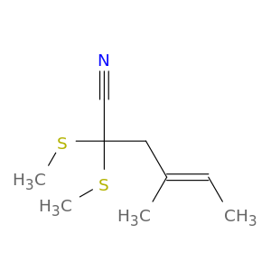 4-Hexenenitrile, 4-methyl-2,2-bis(methylthio)-, (E)-