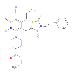 ETHYL 1-[5-CYANO-1-ETHYL-4-METHYL-6-OXO-3-[(4-OXO-3-PHENETHYL-2-SULFANYLIDENE-THIAZOLIDIN-5-YLIDENE)METHYL](PYRIDIN-2-YL)]PIPERIDINE-4-CARBOXYLATE