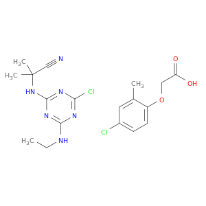 2-[(4-chloro-6-ethylamino-1,3,5-triazin-2-yl)amino]-2-methyl-propanenitrile; 2-(4-chloro-2-methyl-phenoxy)acetic acid