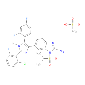 1H-BENZIMIDAZOL-2-AMINE, 6-[2-(2-CHLORO-6-FLUOROPHENYL)-5-(2,4-DIFLUOROPHENYL)-1H-IMIDAZOL-4-YL]-1-[(1-METHYLETHYL)SULFONYL]-, METHANESULFONATE (1:1)