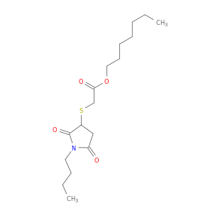 Acetic acid, [(1-butyl-2,5-dioxo-3-pyrrolidinyl)thio]-, heptyl ester