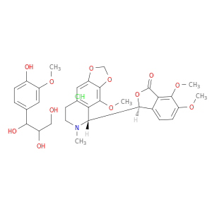 (3s)-6,7-dimethoxy-3-[(5r)-4-methoxy-6-methyl-5,6,7,8-tetrahydro[1,3]dioxolo[4,5-g]isoquinolin-5-yl]-2-benzofuran-1(3h)-one- 1-(4-hydroxy-3-methoxyphenyl)propane-1,2,3-triol hydrochloride(1:1:1)