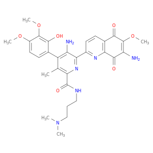 5-AMINO-6-(7-AMINO-5,8-DIHYDRO-6-METHOXY-5,8-DIOXO-2-QUINOLINYL)-N-[3-(DIMETHYLAMINO)PROPYL]-4-(2-HYDROXY-3,4-DIMETHOXYPHENYL)-3-METHYL-2-PYRIDINECARBOXAMIDE