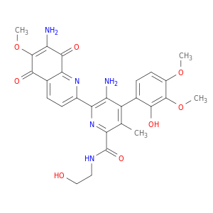 5-AMINO-6-(7-AMINO-5,8-DIHYDRO-6-METHOXY-5,8-DIOXO-2-QUINOLINYL)-4-(2-HYDROXY-3,4-DIMETHOXYPHENYL)-N-(2-HYDROXYETHYL)-3-METHYL-2-PYRIDINECARBOXAMIDE