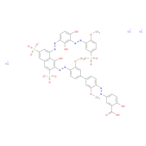 苯甲酸,5-[2-[4'-[2-[2-[2-[2,4-二羟基-3-[2-(2-甲氧基-5-硫代苯基)二苯基]二亚苯基]-1-羟基-3,6-二硫代-2-萘基]二亚苯基]-3,3'-二甲氧基[1,1'-联苯]-4-基]二亚苯基]-2-羟基-,钠盐(1：3)