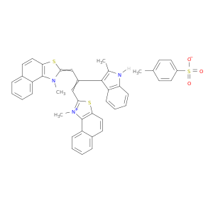 萘酚[1,2-D]噻唑,1-甲基-2-[2-(2-甲基-1H-吲哚-3-基)-3-(1-甲基萘[1,2-D]噻唑-2(1H)-三烷基乙烯)-1-丙烯-1-基]-,4-甲基苯磺酸盐(1：1)