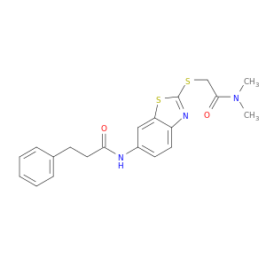 N-[2-(DIMETHYLCARBAMOYLMETHYLSULFANYL)BENZOTHIAZOL-6-YL]-3-PHENYL-PROPANAMIDE