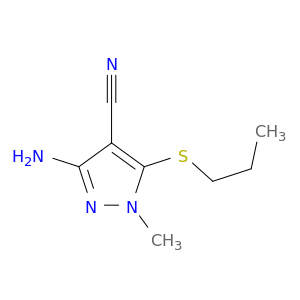 1H-Pyrazole-4-carbonitrile, 3-amino-1-methyl-5-(propylthio)-