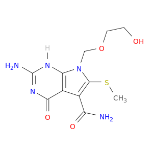 3H-Pyrrolo[2,3-d]pyrimidine-5-carboxamide,2-amino-4,7-dihydro-7-[(2-hydroxyethoxy)methyl]-6-(methylthio)-4-oxo-