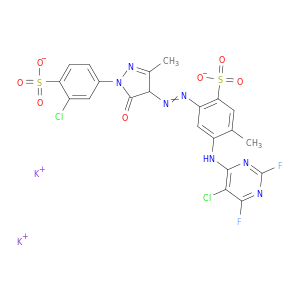 苯磺酸,4-[(5-氯-2,6-二氟-4-嘧啶基)氨基]-2-[2-[1-(3-氯-4-磺基)-4,5-二氢-3-甲基-5-氧代-1H-吡唑-4-基]二亚苯基]-5-甲基-,钾盐(1：2)
