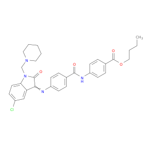 Benzoic acid,4-[[4-[[5-chloro-1,2-dihydro-2-oxo-1-(1-piperidinylmethyl)-3H-indol-3-ylidene]amino]benzoyl]amino]-,butyl ester