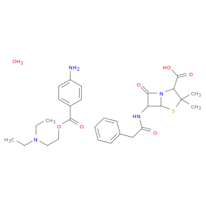 4-THIA-1-氮杂双环[3.2.0]庚烷-2-羧酸,3,3-二甲基-7-氧代-6-[(苯乙炔)氨基]-(2S,5R,6R)-,COMPD。用2-(二乙基氨基)乙基4-氨基苯甲酸乙酯,水合物(1：1：1)