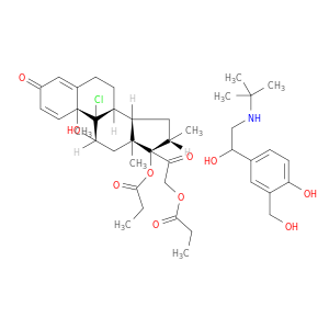 [2-[(8S,10S,11S,13S,14S,16S,17R)-9-chloro-11-hydroxy-10,13,16-trimethyl-3-oxo-17-propanoyloxy-6,7,8,11,12,14,15,16-octahydrocyclopenta[a]phenanthren-17-yl]-2-oxo-ethyl] propanoate; 2-(hydroxymethyl)-4-[1-hydroxy-2-(tert-butylamino)ethyl]phenol