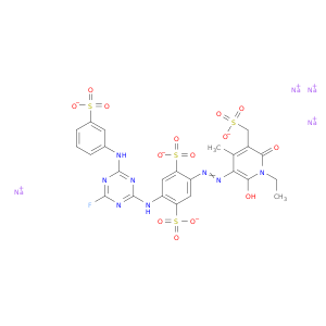 1,4-苯并异硫酸,2-[2-[1-乙基-1,6-二氢-2-羟基-4-甲基-6-氧代-5-(磺甲基)-3-吡啶基]二亚苯基]-5-[[4-氟-6-[(3-硫苯基)氨基]-1,3,5-三嗪-2-基]氨基]-,钠盐(1：4)