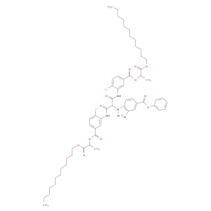1H-Benzotriazole-5-carboxylic acid, (2-((2-chloro-5-((2-(dodecyloxy)-1-methyl-2-oxoethoxy)carbonyl)phenyl)amino)-1-(((2-chloro-5-((2-(dodecyloxy)-1-methyl-2-oxoethoxy)carbonyl)phenyl)amino)carbonyl)-2-oxoethyl)-, phenyl ester