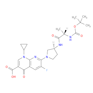 7-{(S)-3-[(S)-2-(BOC-AMINO)-1-OXOPROPYLAMINO]PYRROLIDIN-1-YL}-1-CYCLOPROPYL-6-FLUORO-4-OXO-1,4-DIHYDRO-1,8-NAPHTHYRIDINE-3-CARBOXYLIC ACID