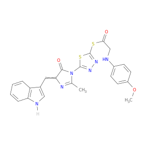 Ethanethioic acid,2-[(4-methoxyphenyl)amino]-,S-[5-[4,5-dihydro-4-(1H-indol-3-ylmethylene)-2-methyl-5-oxo-1H-imidazol-1-yl]-1,3,4-thiadiazol-2-yl]ester