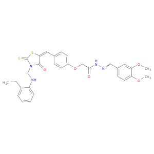 N-[(3,4-DIMETHOXYPHENYL)METHYLIDENEAMINO]-2-[4-[(E)-[3-[[(2-ETHYLPHENYL)AMINO]METHYL]-4-OXO-2-SULFANYLIDENE-THIAZOLIDIN-5-YLIDENE]METHYL]PHENOXY]ACETAMIDE