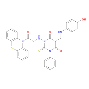 4,6(1H,5H)-Pyrimidinedione,dihydro-5-[[(4-hydroxyphenyl)amino]methyl]-1-[[2-oxo-2-(10H-phenothiazin-10-yl)ethyl]amino]-3-phenyl-2-thioxo-