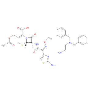 5-THIA-1-氮杂双环[4.2.0]OCT-2-ENE-2-羧酸,3-[(乙酰氧基)甲基]-7-[[(2-氨基-4-噻唑基)(甲氧基咪唑酯)乙酰基]氨基]-8-氧代,[6R-[6α,7β(Z)]]-,CPOLD。用n,n'-bis(苯甲基)-1,2-乙基二胺(2：1)