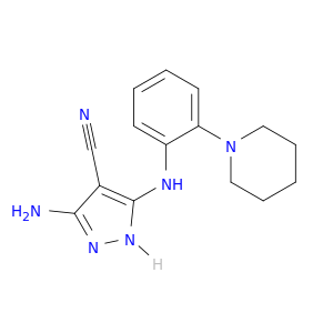 1H-Pyrazole-4-carbonitrile, 3-amino-5-[[2-(1-piperidinyl)phenyl]amino]-