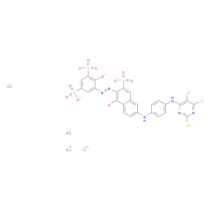 铜酸酯(3-),[4-(羟基-κO)-5-[2-[1-(羟基-κM)-3-磺酰-6-[[4-[(2,5,6-三氯-4-Pyrimidinyl)氨基]氨基]氨基]-2-萘基]二亚酰基-κN1]-1,3-苯并硫磺酸盐(5-)]-,钠(1：3)