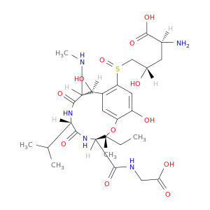 Glycine, (bR)-2-[(R)-[(2S,4S)-4-amino-4-carboxy-2-hydroxybutyl]sulfinyl]-b,5-dihydroxy-N-methyl-L-tyrosyl-L-valyl-3-hydroxy-L-isoleucyl-,cyclic (15&reg;3)-ether