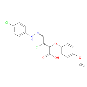 3-CHLORO-4-[2-(4-CHLOROPHENYL)HYDRAZONO]-2-(4-METHOXYPHENOXY)BUT-2-ENOIC ACID