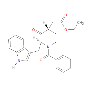 4-Piperidineaceticacid, 1-benzoyl-2-(indol-3-ylmethyl)-3-oxo-, ethyl ester, trans- (8CI)