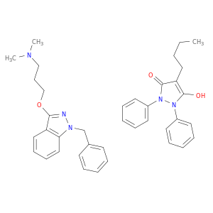 3h-pyrazol-3-one, 4-butyl-1,2-dihydro-5-hydroxy-1,2-diphenyl-, compd. with 3-(3-(dimethylamino)propoxy)-1-(phenylmethyl)-1h-indazole(1:1)