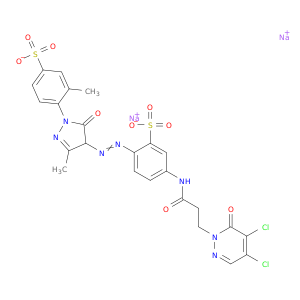 Benzenesulfonic acid,5-[[3-(4,5-dichloro-6-oxo-1(6H)-pyridazinyl)-1-oxopropyl]amino]-2-[2-[4,5-dihydro-3-methyl-1-(2-methyl-4-sulfophenyl)-5-oxo-1H-pyrazol-4-yl]diazenyl]-,sodium salt (1:2)