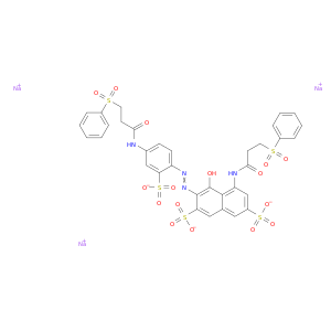 2,7-萘二磺酸,4-羟基-5-[[1-氧代-3-(苯磺酰基)丙基]氨基]-3-[2-[4-[1-氧代-3-(苯磺酰基)丙基]氨基]-2-硫苯基]二亚苯基]-,钠盐(1：3)