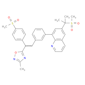 QUINOLINE, 6-[1-METHYL-1-(METHYLSULFONYL)ETHYL]-8-[3-[(1E)-2-(3-METHYL-1,2,4-OXADIAZOL-5-YL)-2-[4-(METHYLSULFONYL)PHENYL]ETHENYL]PHENYL]-