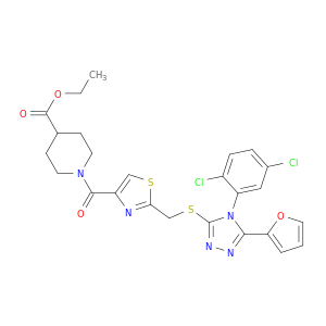 ETHYL 1-[2-[[4-(2,5-DICHLOROPHENYL)-5-(2-FURYL)-1,2,4-TRIAZOL-3-YL]SULFANYLMETHYL]1,3-THIAZOLE-4-CARBONYL]PIPERIDINE-4-CARBOXYLATE